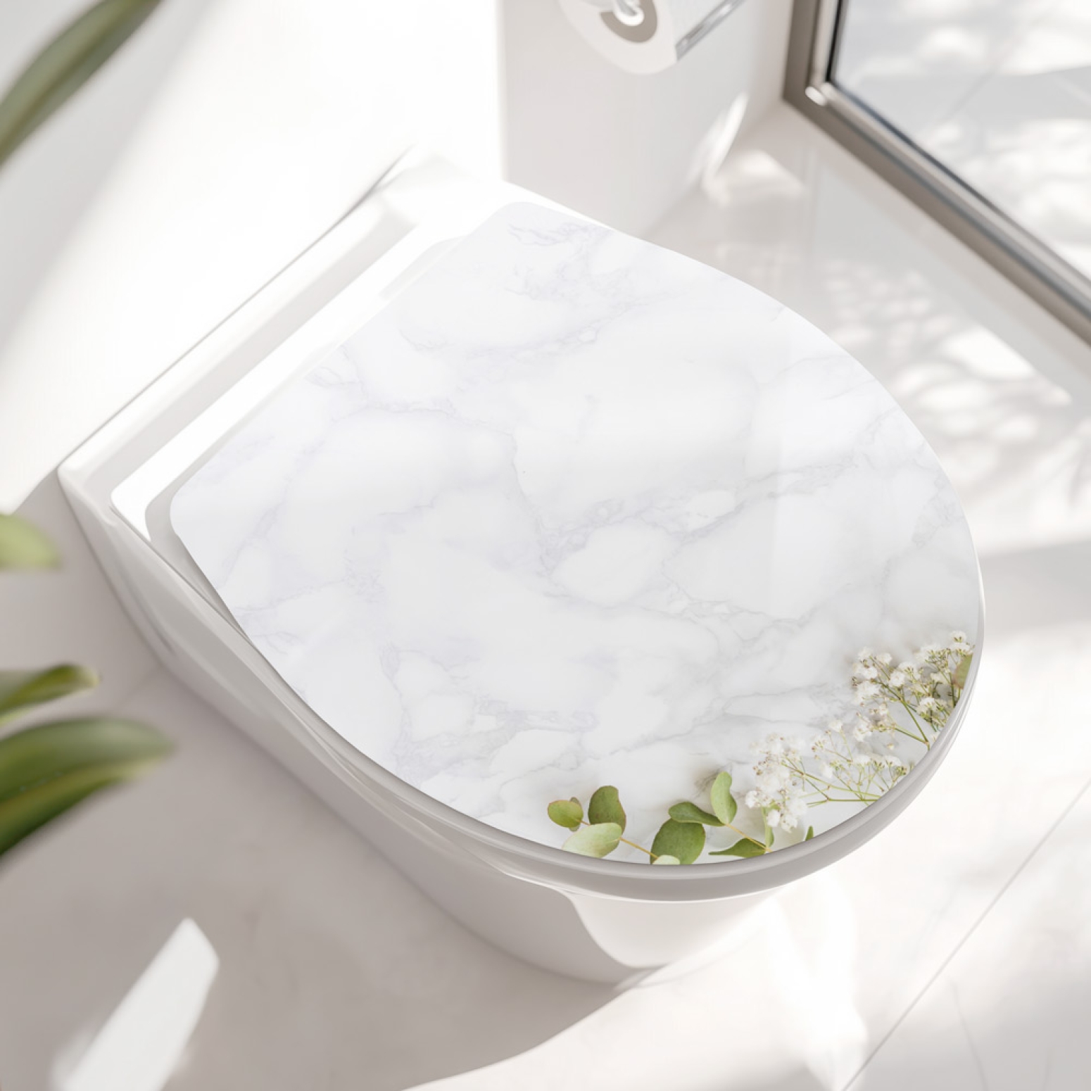Wc-Deckel Aufkleber Marmoroptik mit Blumen Hauptbild