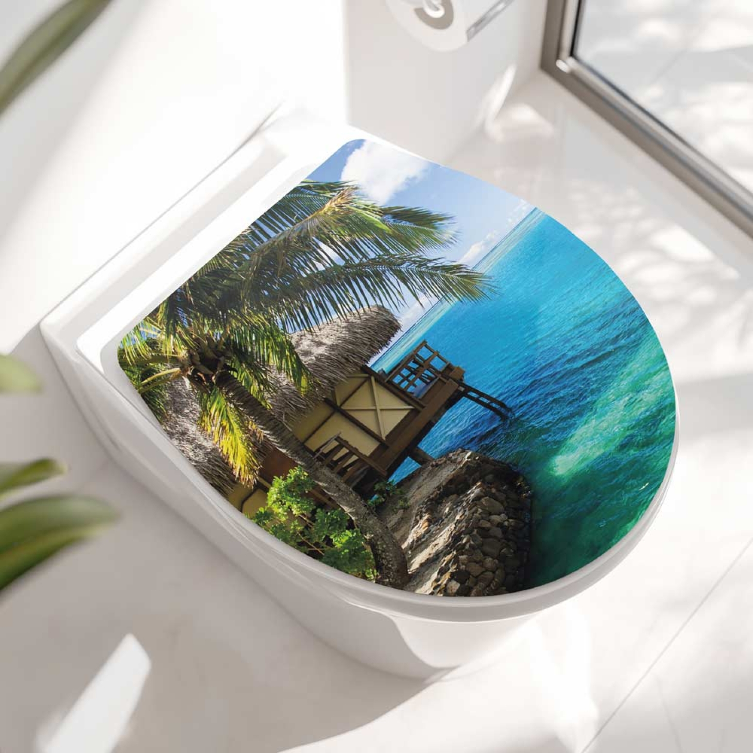 Wc-Deckel Aufkleber Strandhaus im Tropenidylle Hauptbild